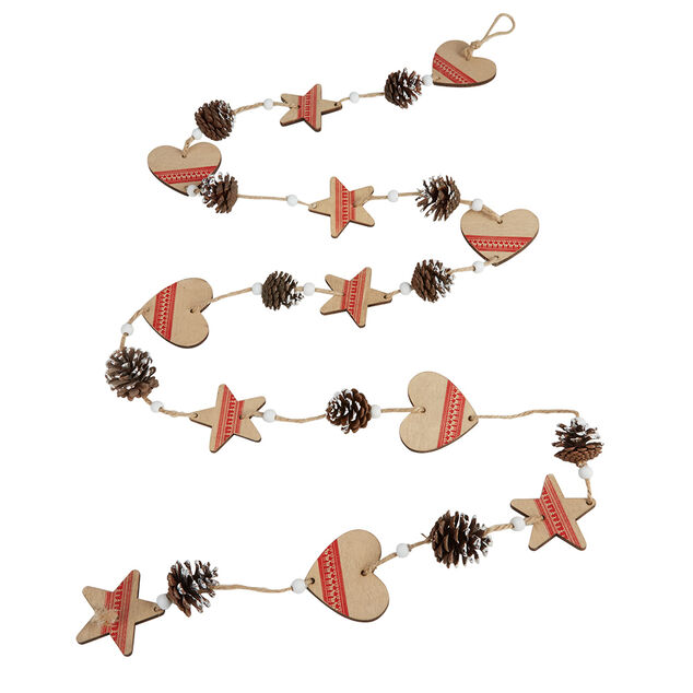 Guirlande coeurs pommes de pin beige rouge L. 1,9 m