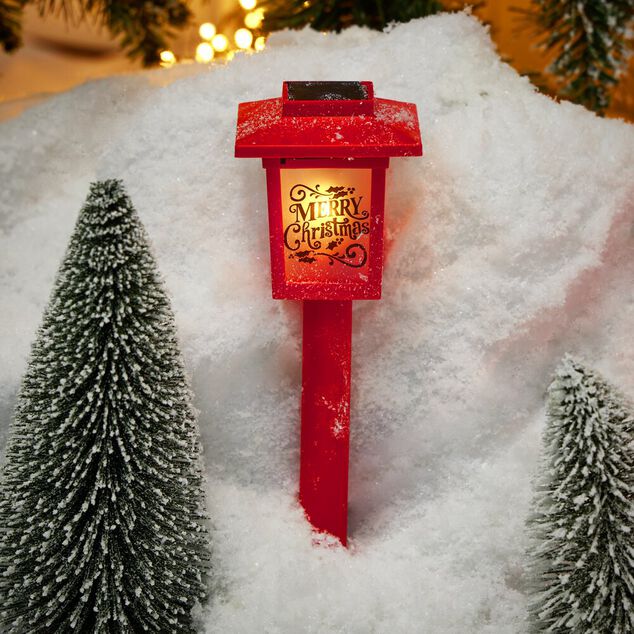 Borne solaire lanterne rouge vintage 10LED blanc chaud effet flamme H37cm