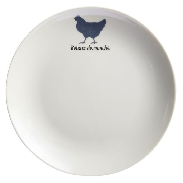 Assiette &agrave; dessert beige motif poule