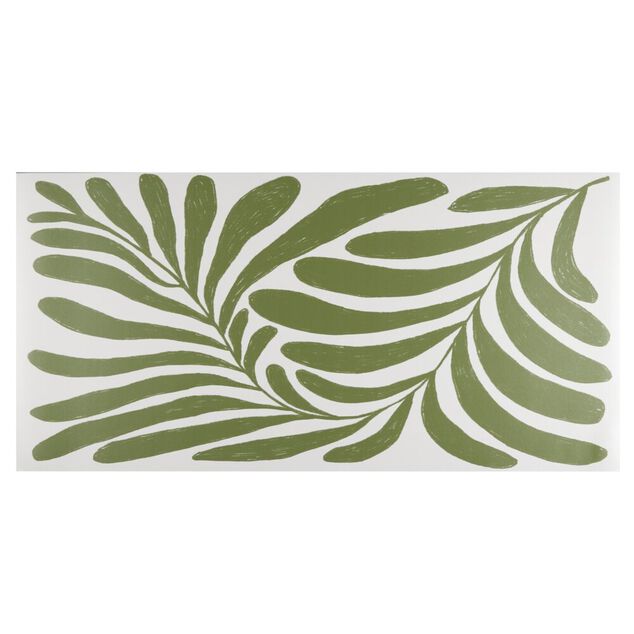Tapis vinyle rectangulaire motif v&eacute;g&eacute;tal esprit Matisse beige et vert 50x100cm