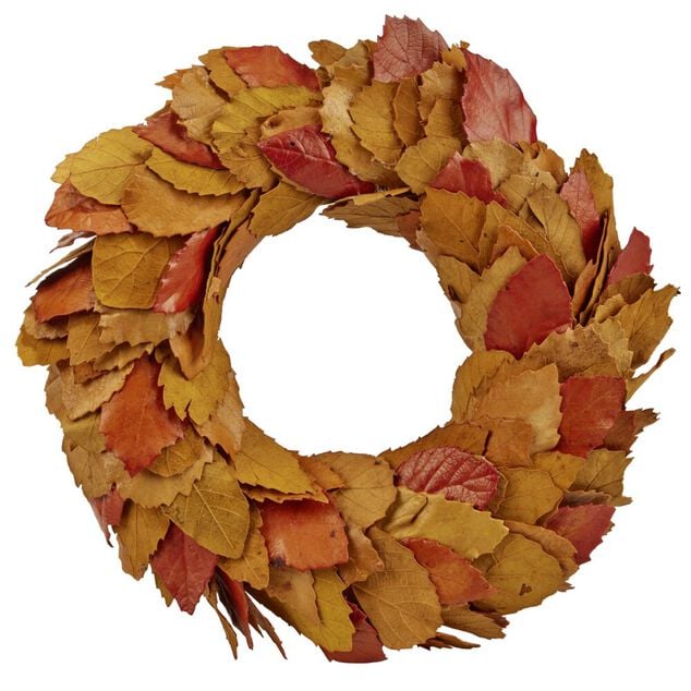 Couronne de No&euml;l feuilles automnales s&eacute;ch&eacute;es oranges &Oslash;31cm