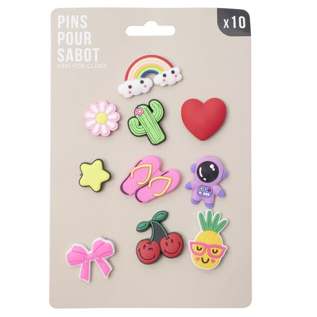 Pin's d&eacute;coratifs pour sabots 10 pi&egrave;ces (3 mod&egrave;les)