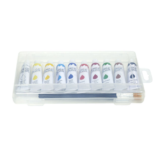 Boîte peinture acrylique 10 tubes 16ml avec 2 pinceaux