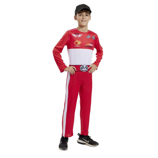 D&eacute;guisement enfant pilote de course combinaison rouge (7/10ans ou 11/14)