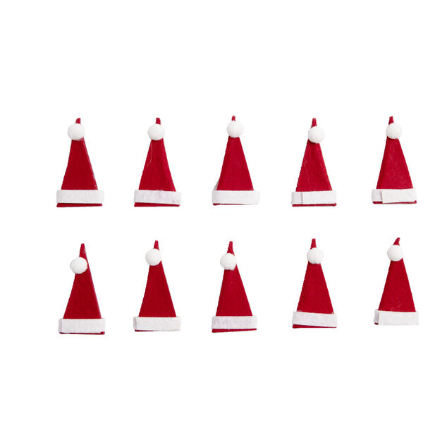 Lot de 10 d&eacute;corations de table forme bonnet de P&egrave;re No&euml;l H6cm