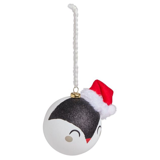 Boule de Noël kawaii pingouin avec bonnet rouge Ø8cm