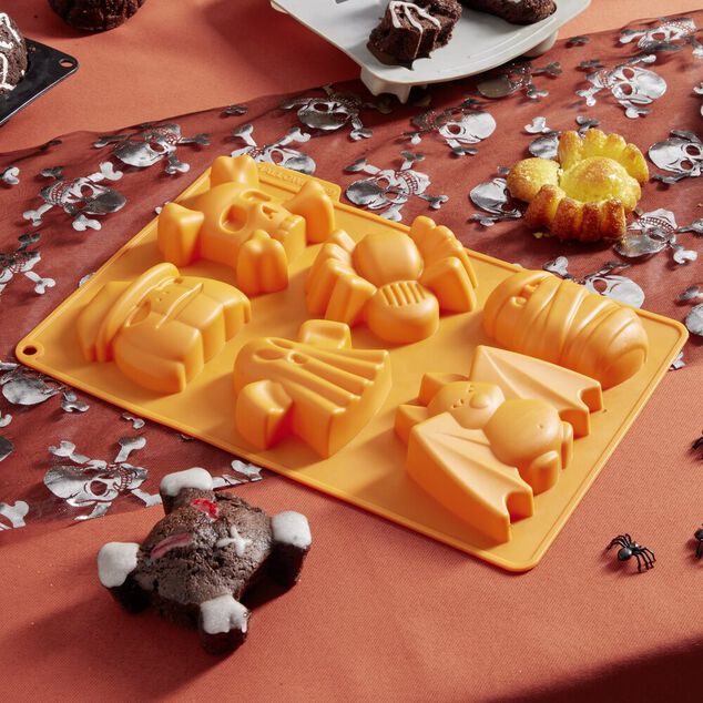 Moule g&acirc;teau silicone 6 formes Halloween orange