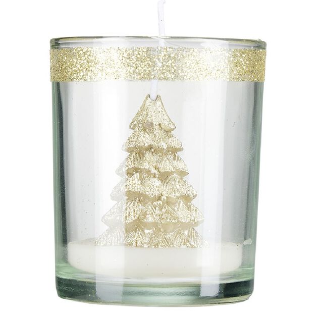 Bougie sapin de No&euml;l dans verre &Oslash;6,2xH7,5cm