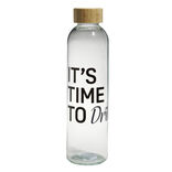 Bouteille verre transparent design noir avec bouchon bambou 730ml