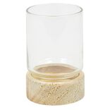 Photophore en verre et socle en pin