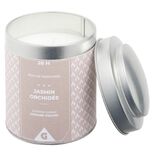 Bougie parfum&eacute;e pot m&eacute;tal gris et beige senteur jasmin orchid&eacute;e 26H