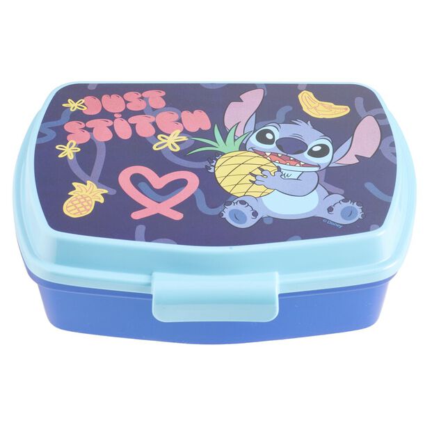 Bo&icirc;te &agrave; go&ucirc;ter enfant Stitch plastique bleu 17x14xH6cm