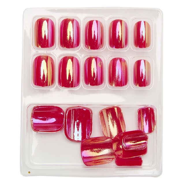 Kit de faux ongles en acrylique rose foncé effet miroir