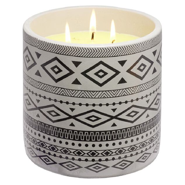 Bougie citronnelle dans pot de ciment imprim&eacute; azt&egrave;que