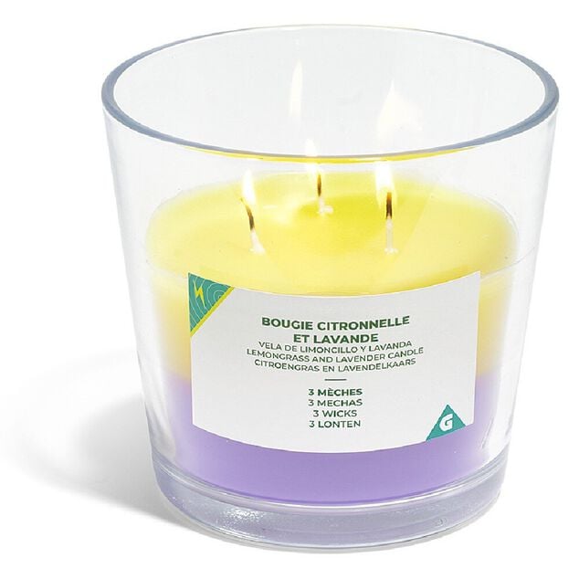 Bougie 3 m&egrave;ches citronnelle et lavande