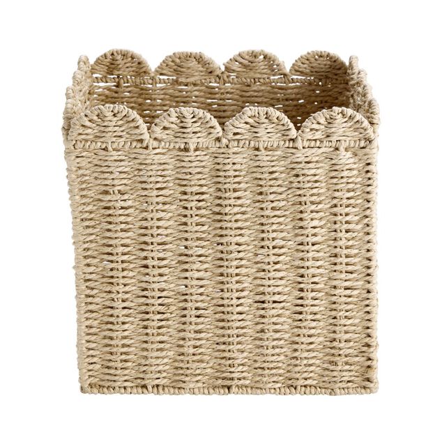 Panier de rangement carr&eacute; papier tress&eacute; effet corde naturel 27x27x27cm