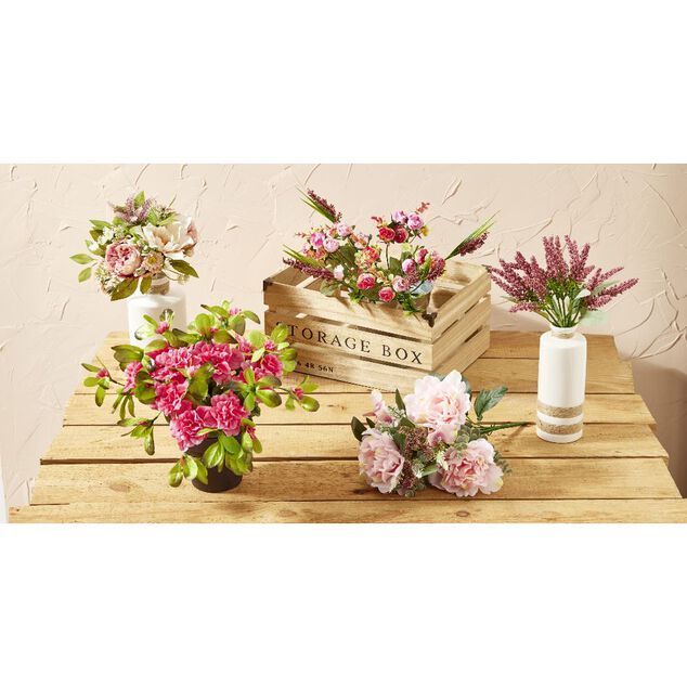 Piquet fleur artificielle bouton de rose bruy&egrave;re &Oslash;25xH40cm