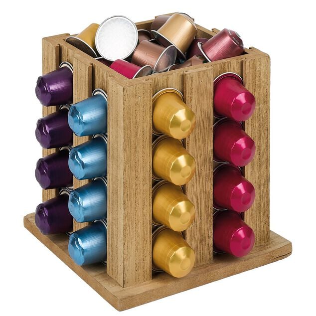 Support &agrave; capsules en bois 16x16x16cm