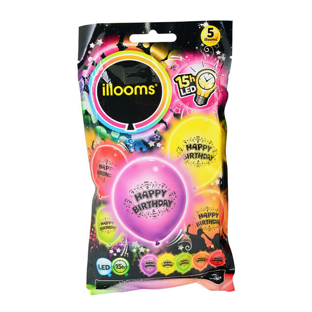 Ballon led color&eacute; Happy Birthday x 5