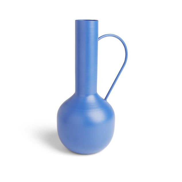Vase amphore m&eacute;tal bleu &Oslash;14,5xH25cm