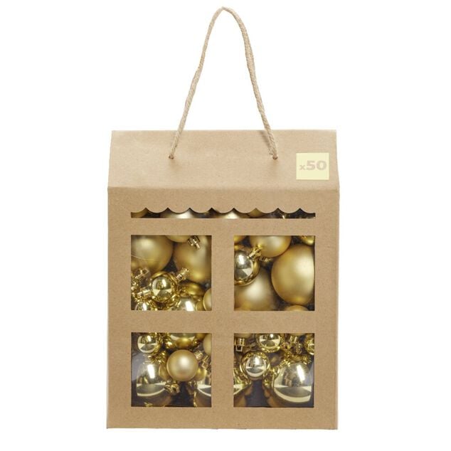 Coffret boule de No&euml;l X50 diff&eacute;rentes tailles dor&eacute;