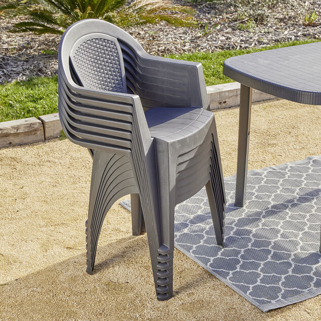 Fauteuil de jardin monobloc Viva plastique dossier tress&eacute; gris 53xP56xH80cm