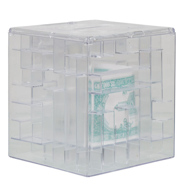 Tirelire design labyrinthe transparente