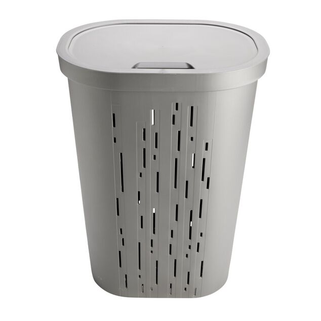 Coffre &agrave; linge 55L plastique gris 45x35xH60cm