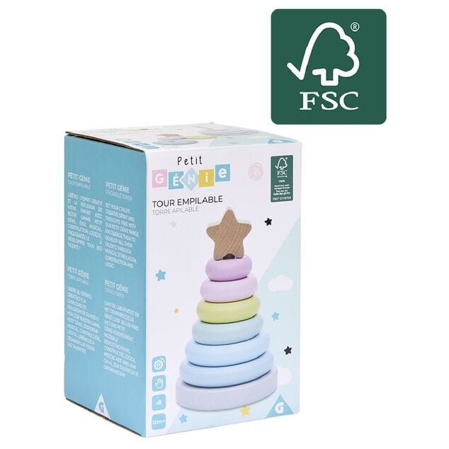 Tour empilable anneaux pastels en bois