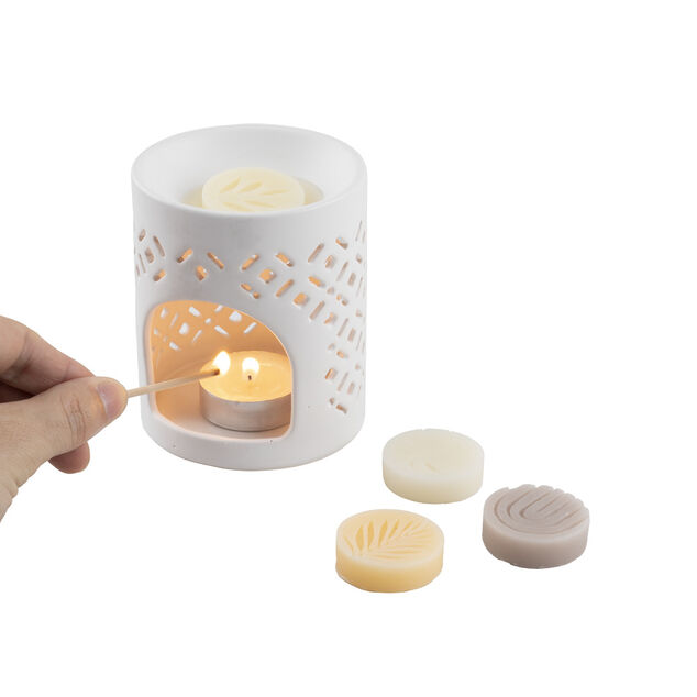 Br&ucirc;le parfum en c&eacute;ramique avec 4 galets de cire parfum&eacute;s