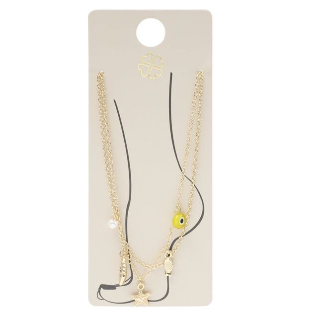 Cha&icirc;ne cheville 2 rangs pampilles et perles m&eacute;tal dor&eacute; &Oslash;11cm