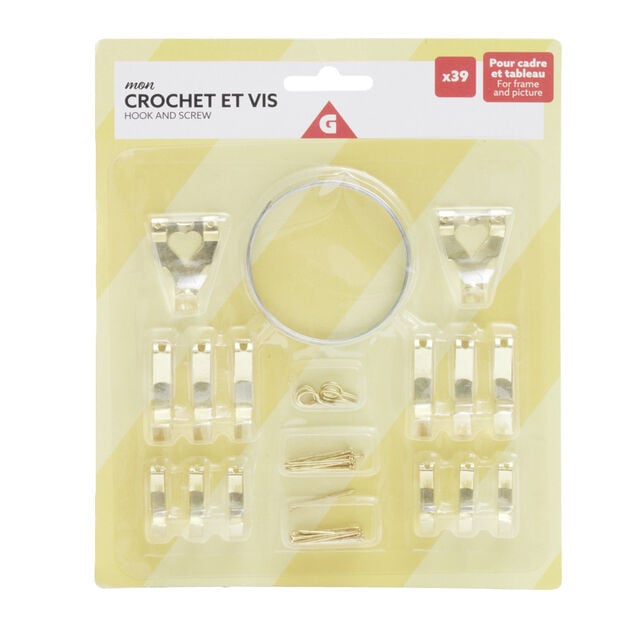 Attache crochet et vis dor&eacute; 39 pi&egrave;ces pour cadre et tableau