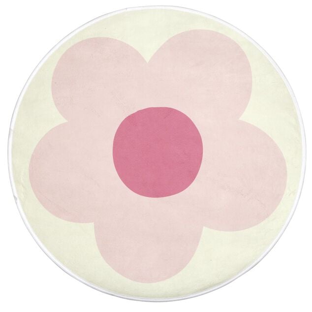 Tapis rond blanc motif marguerite &Oslash;90cm (2 mod&egrave;les violet ou rose)