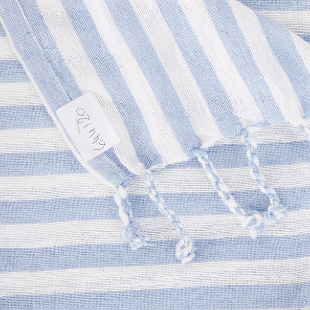 Fouta de plage 2 personnes rayures bayad&egrave;res 180x180cm (2 mod&egrave;les bleu ou beige)