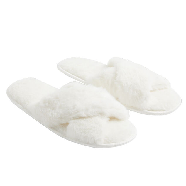 Chaussons femme blanc peluche brides croisée T38/39