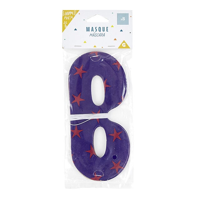 Masque de f&ecirc;te bleu motifs &eacute;toiles roses x8