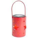 Lanterne solaire métal rouge 1LED blanc chaud Ø8,5xH11,5cm