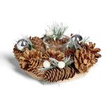 Bougeoir centre de table pomme de pin et boules de Noël Ø19xH9cm