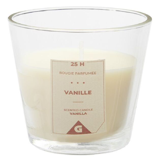 Bougie dans verre transparent senteur vanille