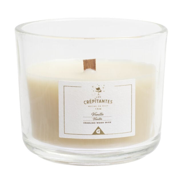 Bougie crépitante mèche en bois senteur vanille 15H