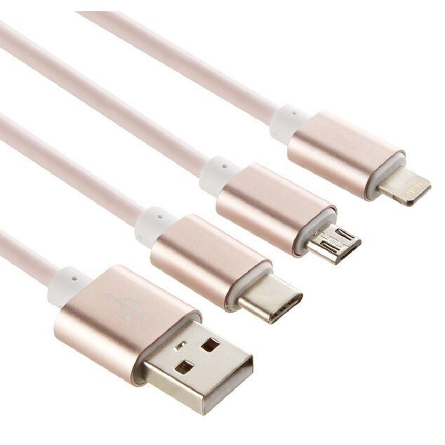 C&acirc;ble USB 3 en 1 avec connecteurs USB-C/micro USB/Lightning