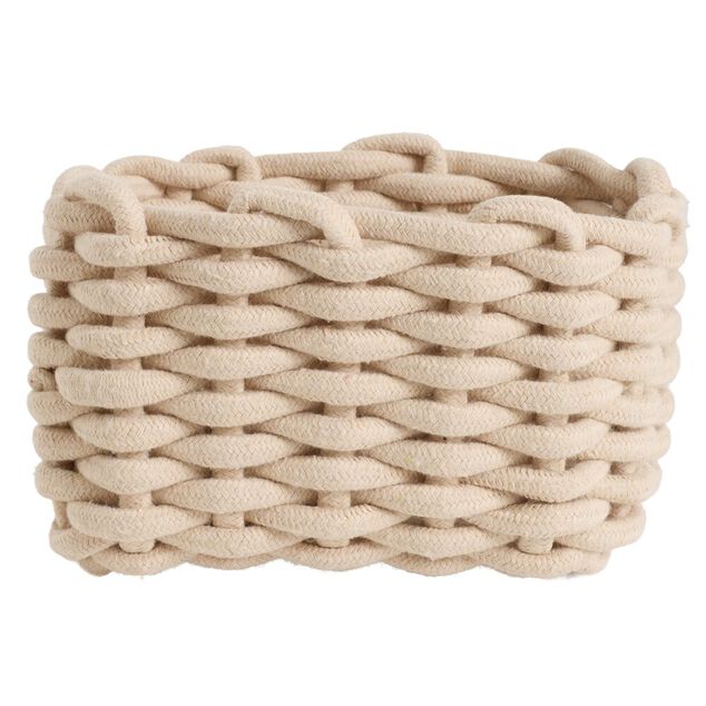 Pani&egrave;re salle de bain tissu tress&eacute; 20x15xH13cm (2 mod&egrave;les beige ou rose)