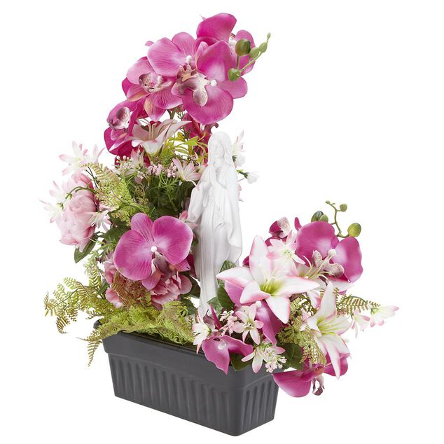 Jardini&egrave;re columbarium H45 cm rose - Fleur artificielle