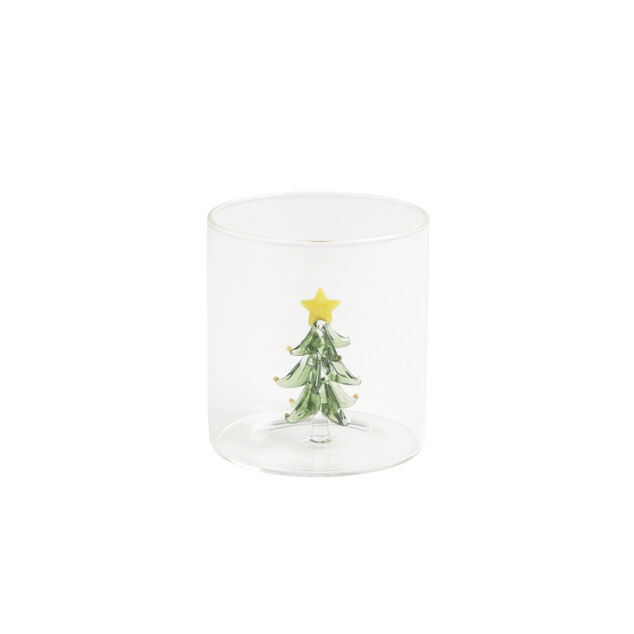 Verre No&euml;l transparent avec centre sapin 3D &Oslash;8xH8,5cm