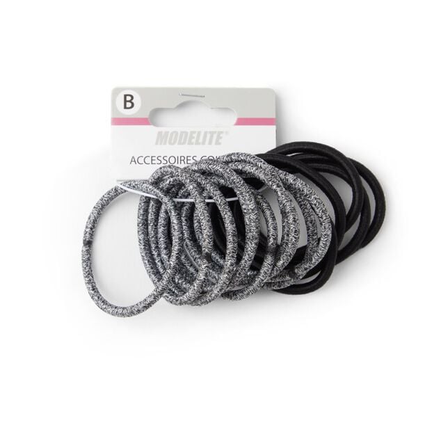 Lot de 15 &eacute;lastiques &agrave; cheveux polyester noir et blanc aspect chin&eacute;