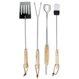 Lot de 4 ustensiles barbecue en acier chrom&eacute; et bois
