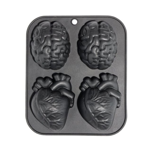 Moule &agrave; g&acirc;teau x4 coeur et cerveau silicone noir