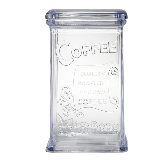 Bo&icirc;te &agrave; caf&eacute; 500g en plastique transparent 11,5x9xH19cm