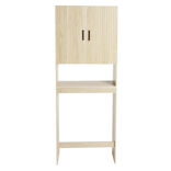 Meuble machine &agrave; laver en bois 1 niche et placard 2 portes 58,5x19xH160cm