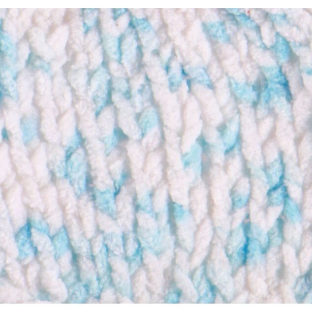Pelote de fil &agrave; tricoter chenille blanc et bleu 120m